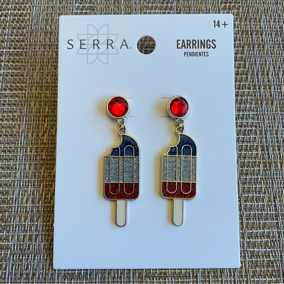 Serra Jewelry - Serra red, white & blue glitter popsicle drop earrings
